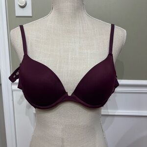 La senza  Bra‎ Smooth Push Up Plunge Bra with Lace Wing plum Sz 32 c